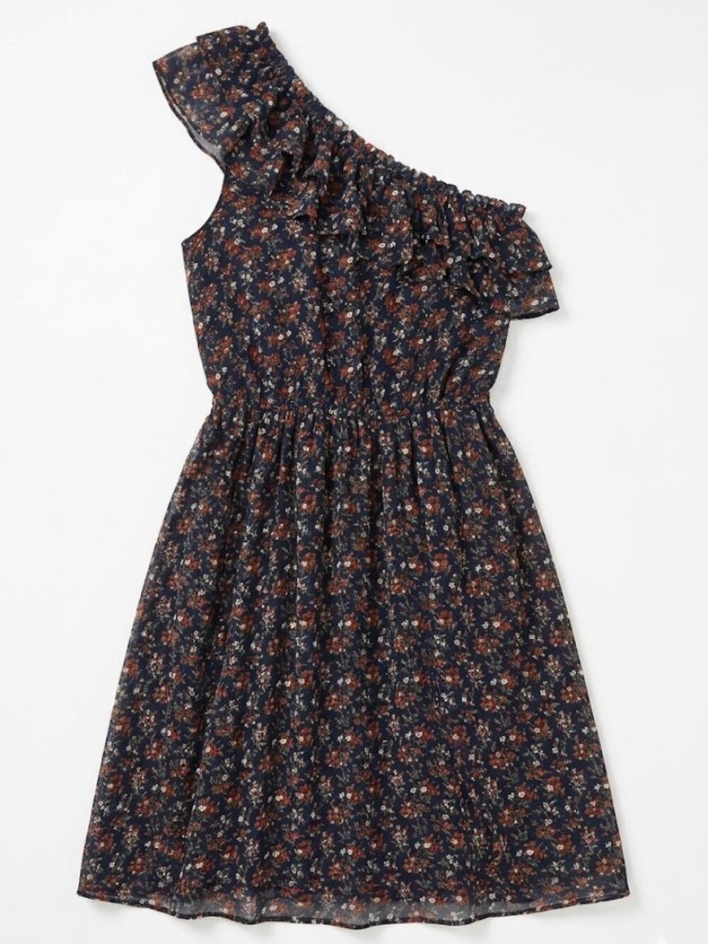 Hazel Small Floral One Shoulder Ruffle Dress Boho Cottagecore Ditsy Mini